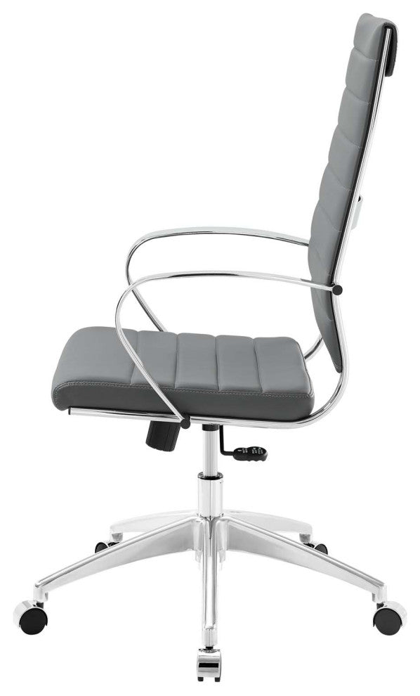 Computer Work Desk High Back Chair, Faux Leather, Gray, Modern, Home Office
