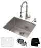 23" Undermount Stainless Steel Kitchen Sink, Pull-Down Faucet SS, Dispenser
