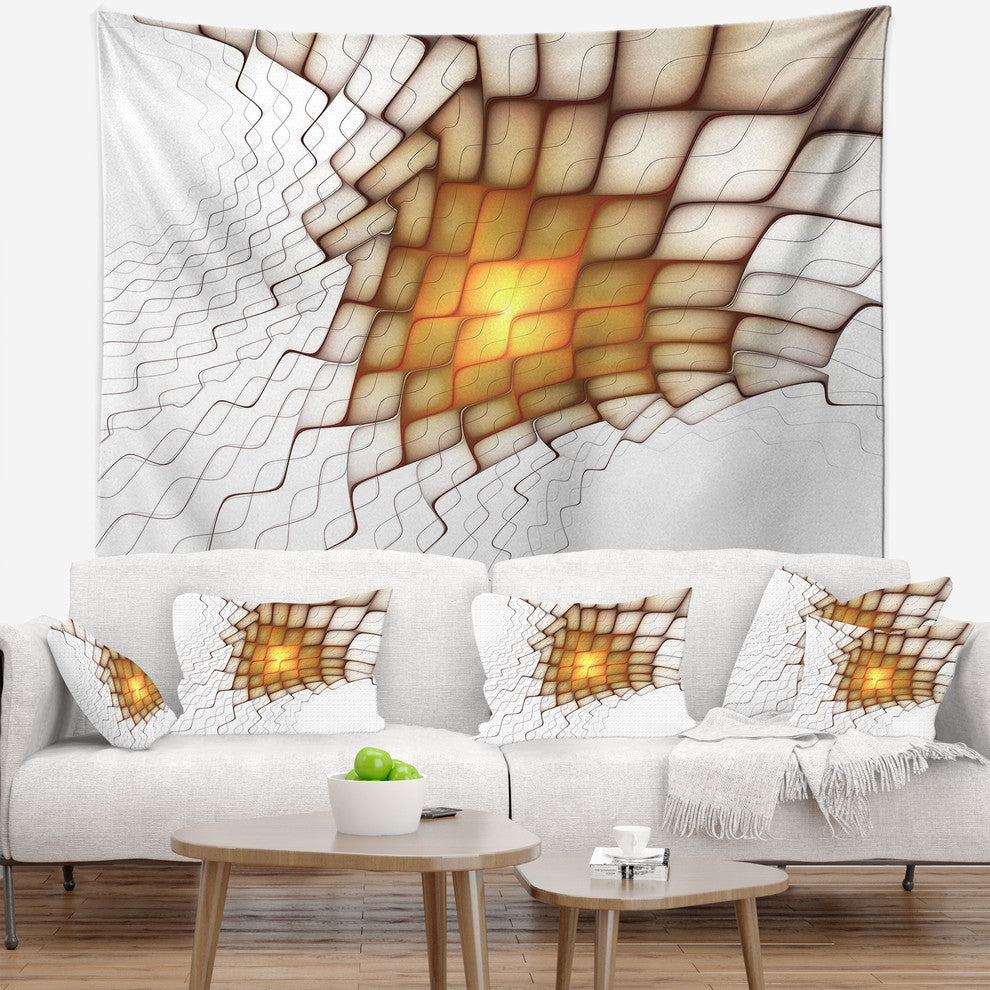 Yellow Flames on White Blocks Abstract Wall Tapestry, 39"x32"