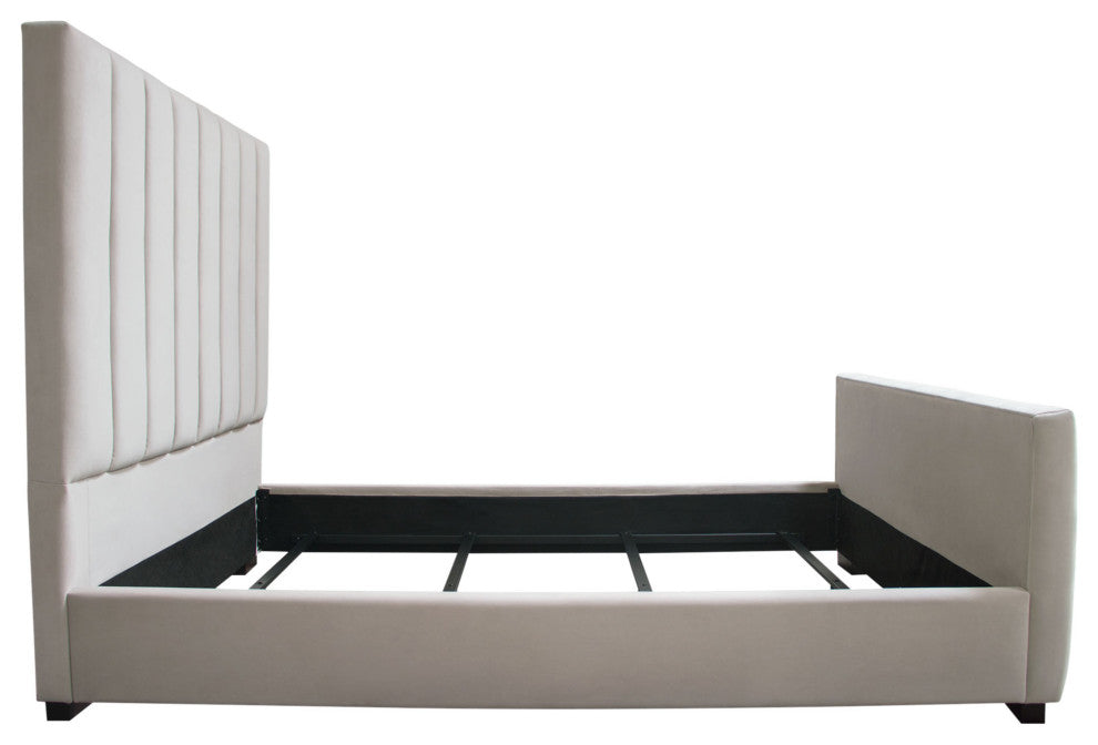 Venus Vertical Channel Tufted Queen Bed in Light Grey Velvet