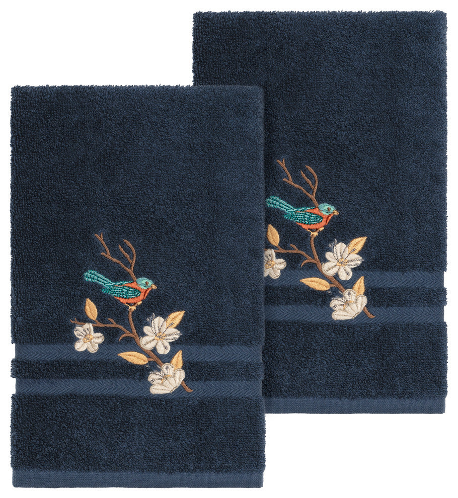 Linum Home Textiles Spring Time Embellished, Midnight Blue, Hand Towel, 2-Piece
