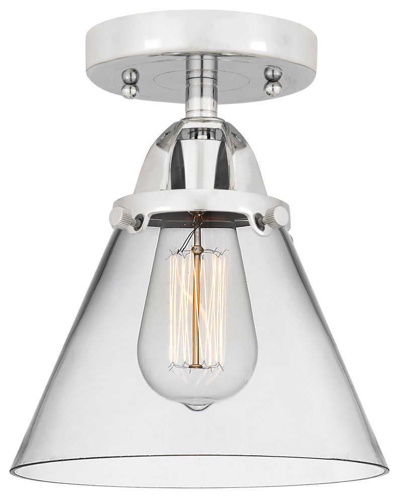 Large Cone Semi-Flush Mount, Polished Chrome, Clear, Clear
