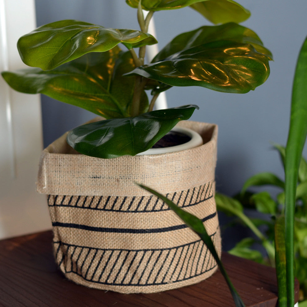 3 Piece Geometric Stripe Linen Basket Set