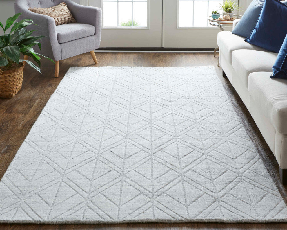 Weave & Wander Tatem Minimal Viscose Rug, White/Gray, Rug, 3'-6" X 5'-6"