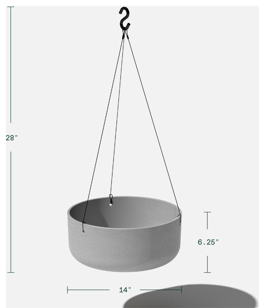 Pure Series Hanging Kona Bowl 14" Planter, Gray, 1 Pack