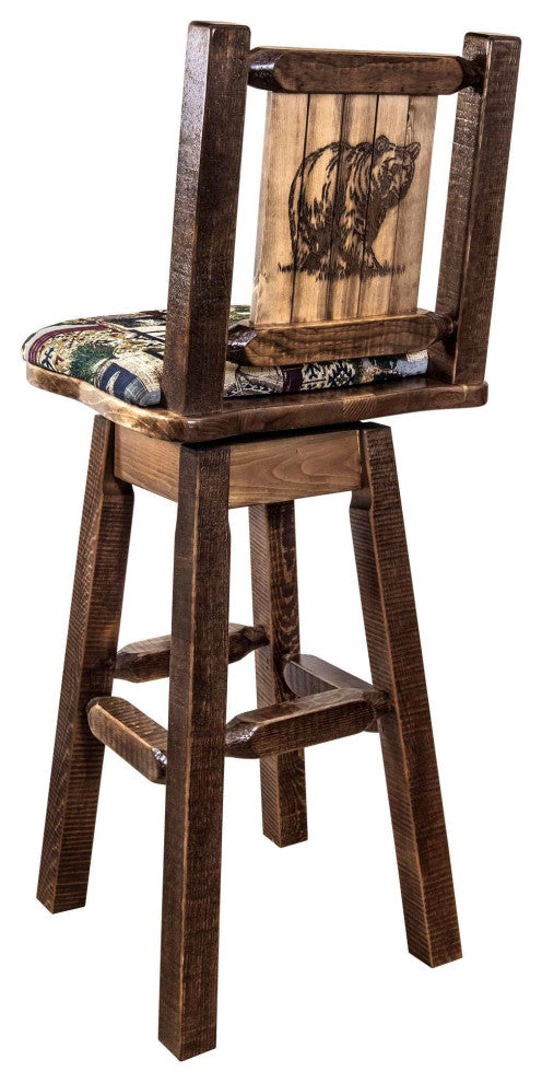 Homestead Collection 30" Upholstered Barstool With Back and Swivel, Bear