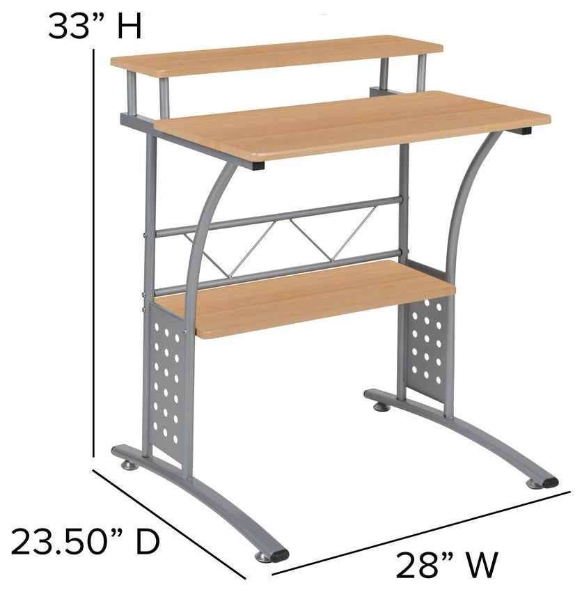 Clifton Maple Computer Desk with Top and Lower Storage Shelves