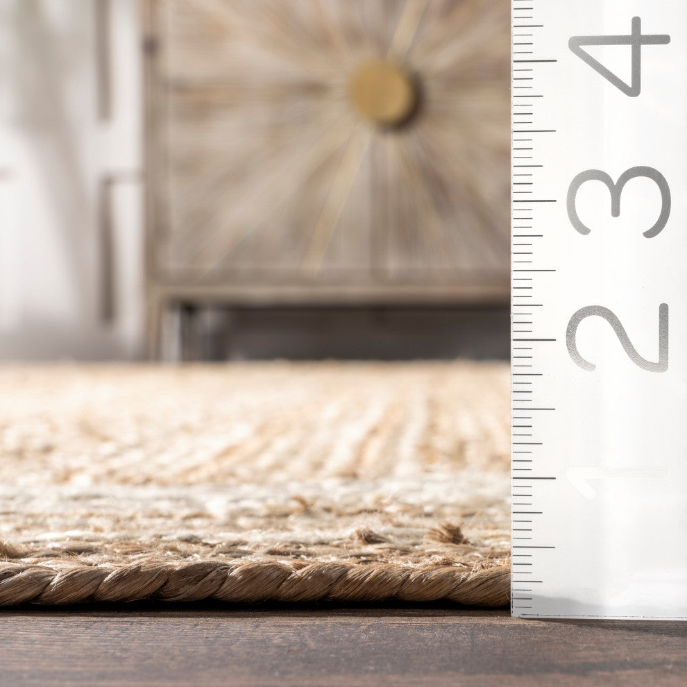 Nuloom Jute Braided Border Area Rug, Off White 5'x8'oval