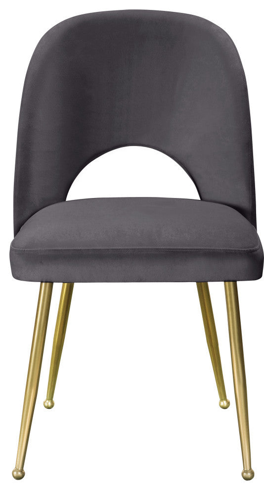 Logan Velvet Dining Chairs With Brushed Gold Legs (Set of 2), Gray