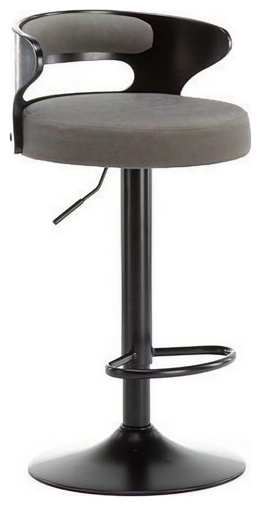 Minimalistic Black Leg Leather Bar Chair, Gray, Black Backrest
