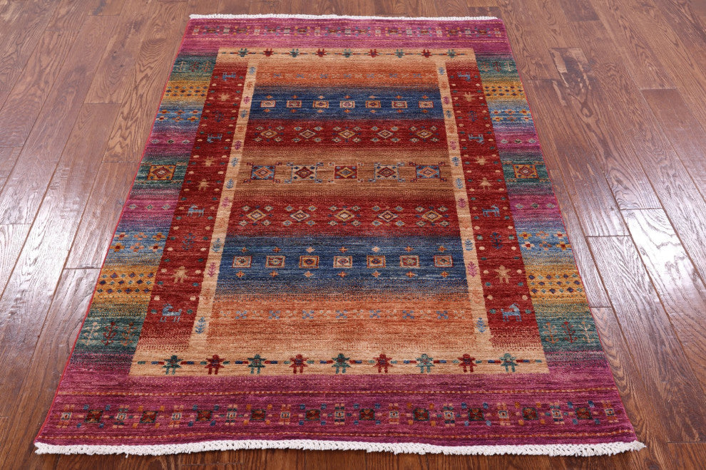 4' 1" X 6' 0" Tribal Persian Gabbeh Hand Knotted Rug Q4945