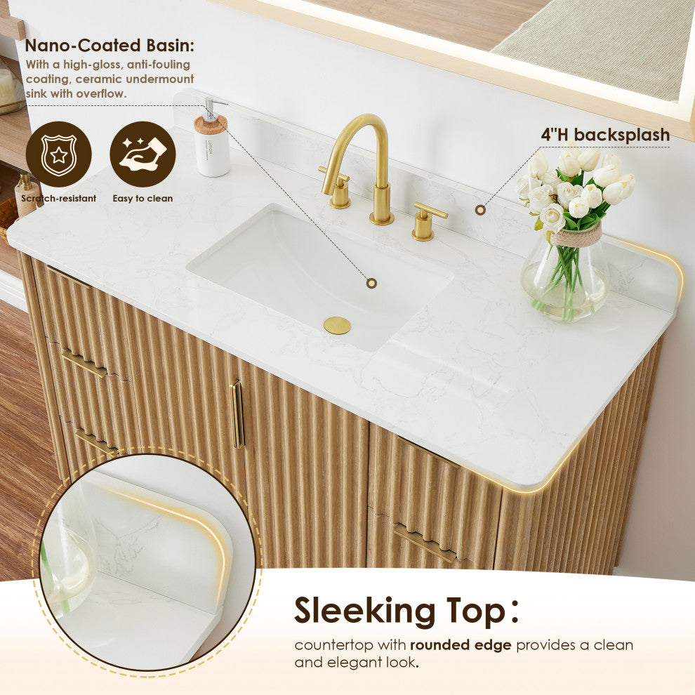 Sierra Bathroom Vanity, Washed Light Brown, 48inch, Without Mirror