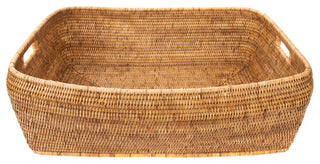 Artifacts Rattan Rectangular Oblong Storage Basket, Honey Brown, Small
