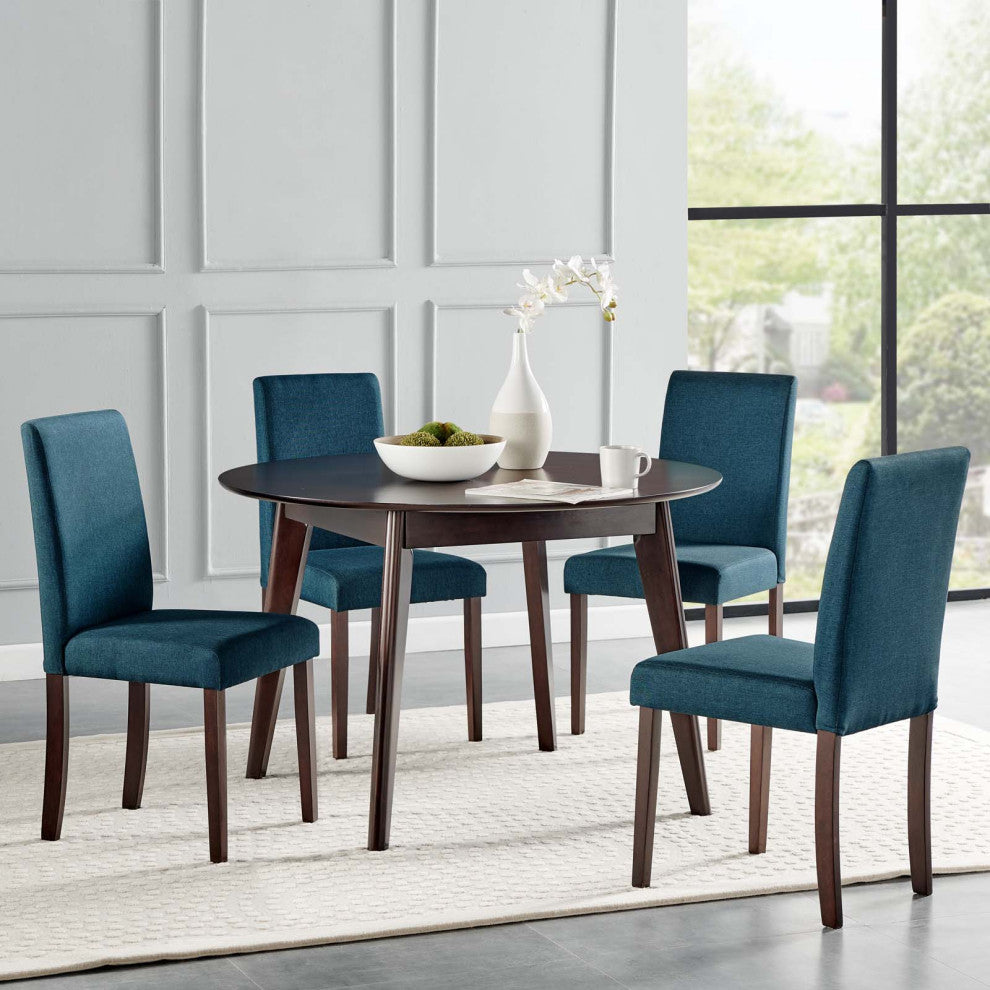 Side Chair and Table Set, Fabric, Drak Brown Blue, Modern, Bistro Restaurant