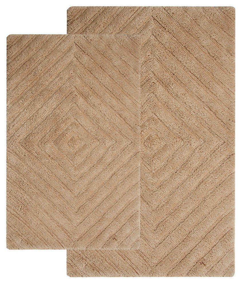 Bath Rug Cotton, 2 Piece Set, 34"x21" and 36"x24", Beige, GSF 180, Pattern Neon