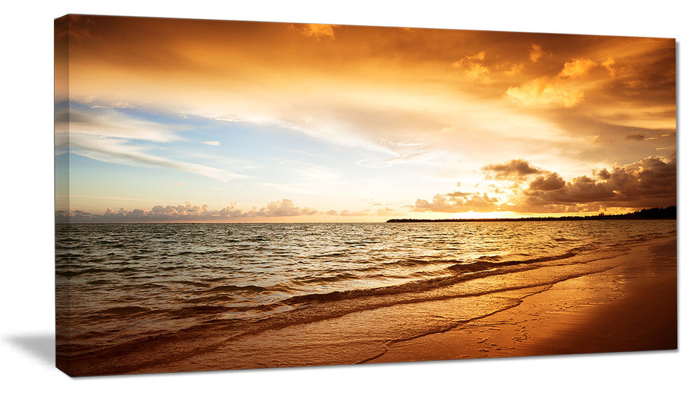 "Amazing Sunrise At Atlantic Ocean" Modern Seashore Canvas Art, 32"x16"