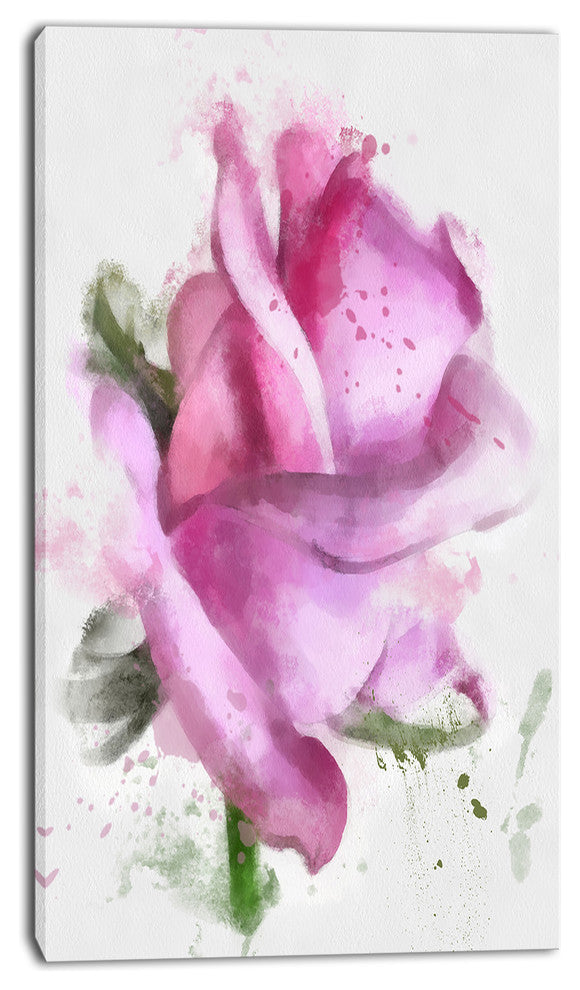 Pink Rose Drawing Watercolor, Floral Canvas Art Print, 16"x32"