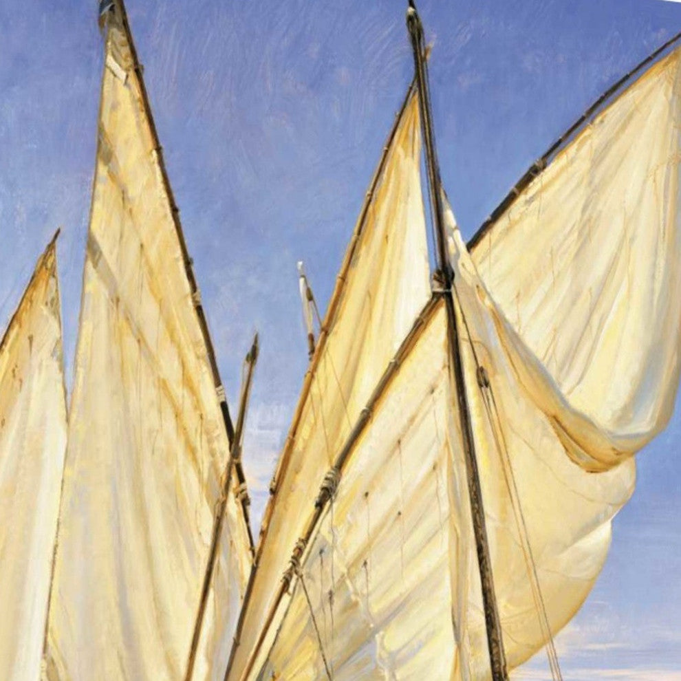 25" Fleet of Boats With Royal White Sails Giclee Wrap Canvas Wall Art
