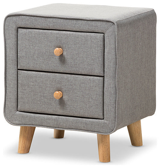 Jonesy Gray Fabric Upholstered 2-Drawer Nightstand