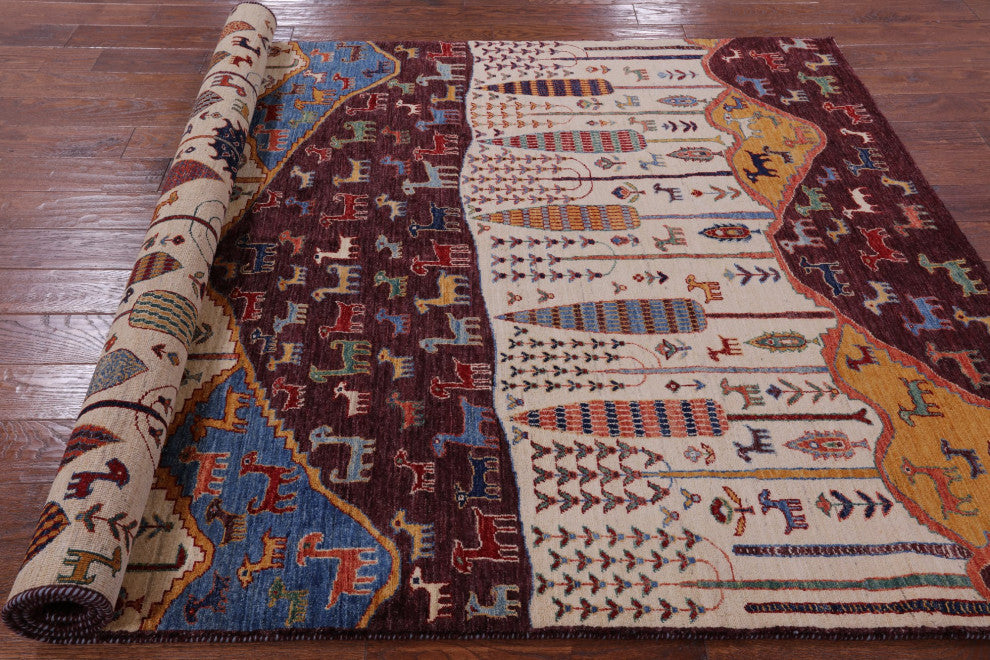 5' 8" X 8' 4" Hand-Knotted Tribal Persian Gabbeh Wool Rug Q5872