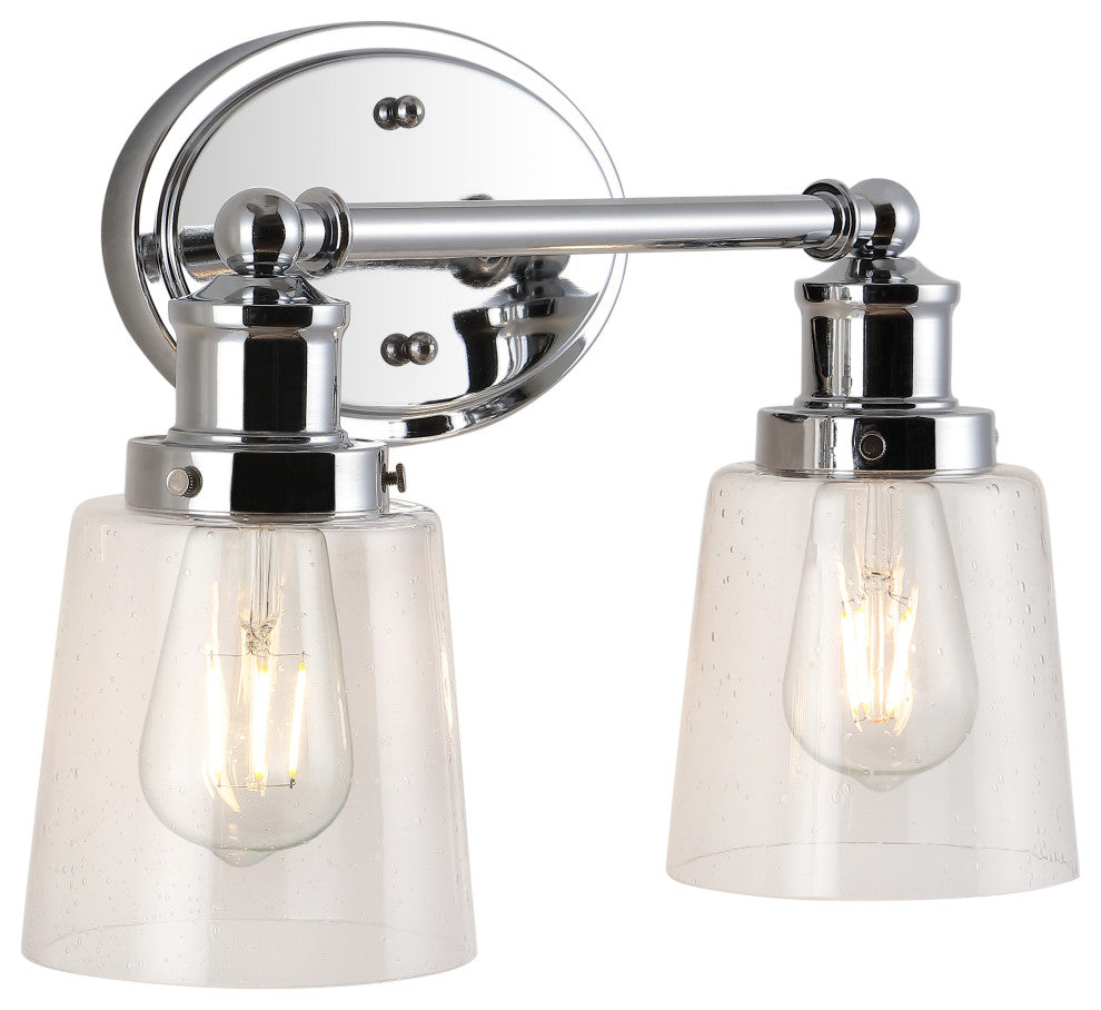 Beverly 15" 2-Light Iron/Seeded Glass Classic Cottage LED Vanity Light, Chrome