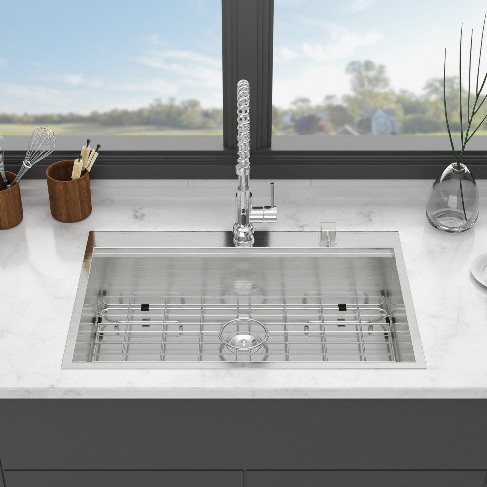 Brushed Nickel Stainless Steel 33 in. Single Bowl Drop In Kitchen Sink