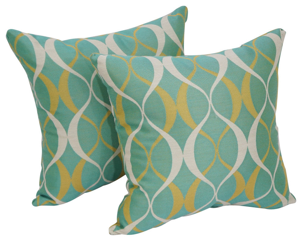 17" Square Premium Polyester Outdoor Throw Pillows, Set of 4, Duo Seaspray