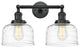 Large Bell 2 Light Bath Vanity Light, Matte Black, Clear Deco Swirl
