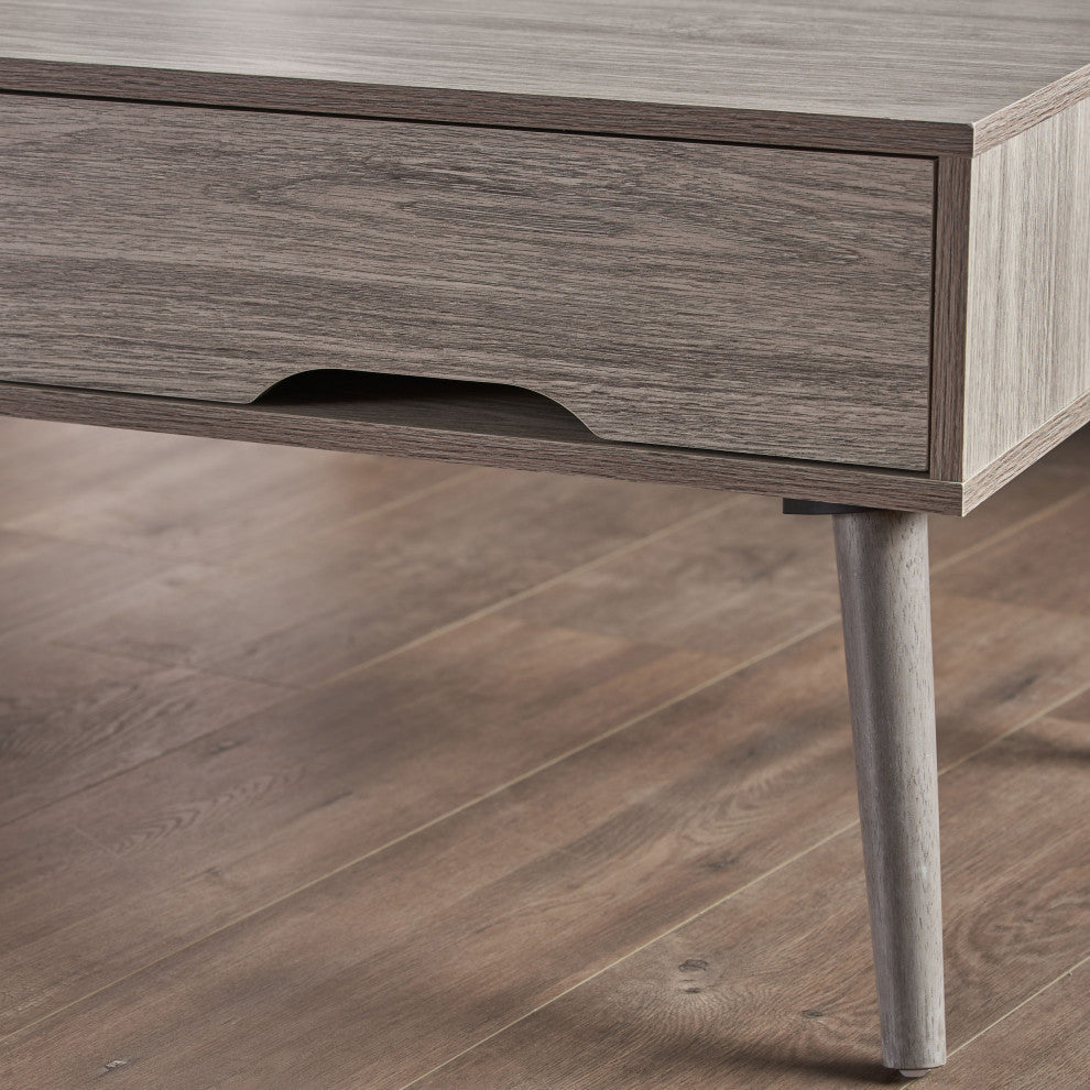 GDF Studio Naomi Mid Century Modern Finished Fiberboard Coffee Table, Gray Oak