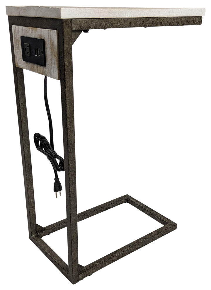 Chloe Laptop Table with USB Ports, Natural Driftwood and Aged Iron