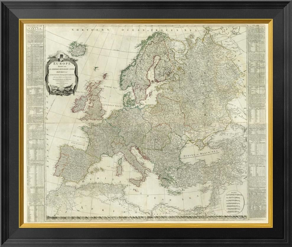 "Composite: Europe, 1787" Framed Canvas Giclee by Thomas Kitchin, 26x23"