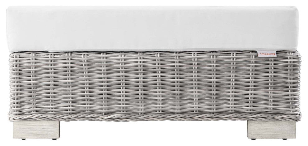 Conway Outdoor Patio Wicker Rattan Ottoman Light Gray White