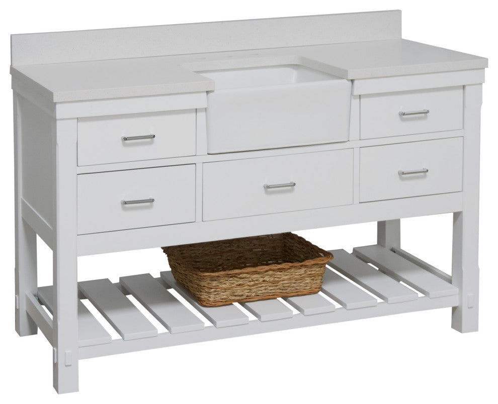 Charlotte 60" Bathroom Vanity, White, Quartz, Single