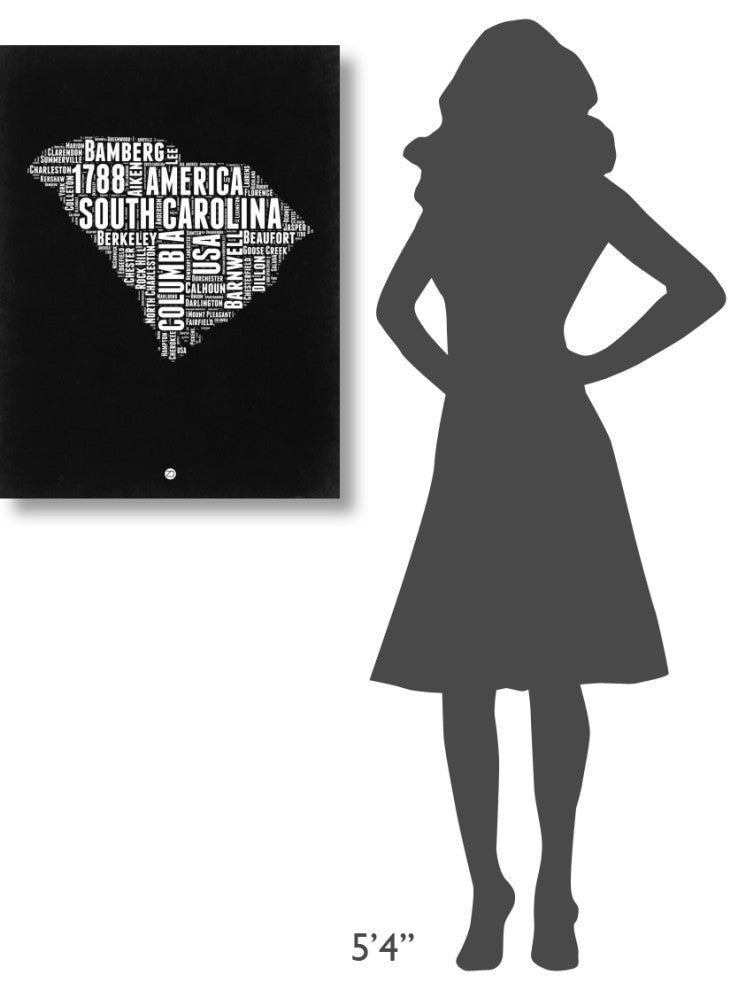 "South Carolina Black and White Map" Fine Art Print