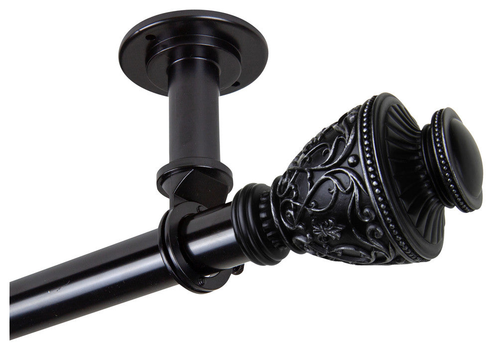 Vase Ceiling 1" Curtain Rod/Room Divider, Black, 48-84"