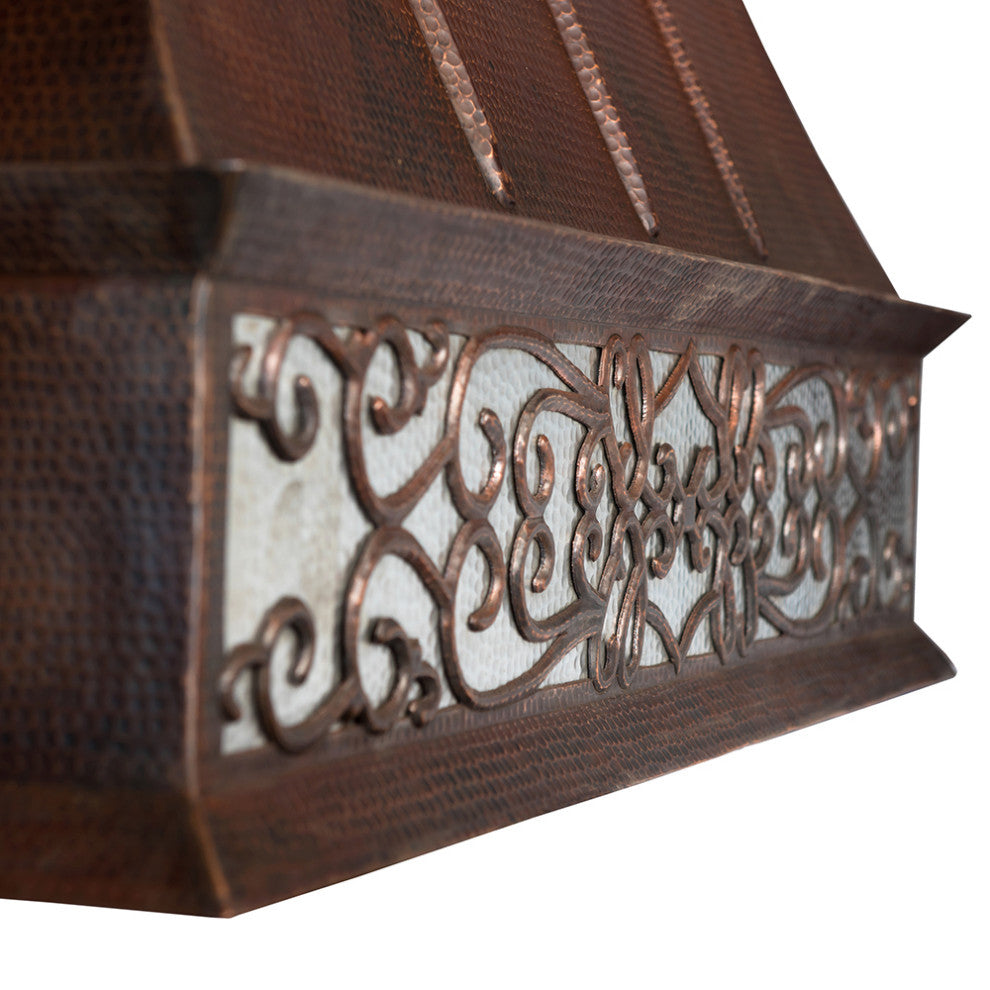 38" 1250 CFM Copper Wall Mount Euro Range Hood, Scroll Design, Baffle Filters