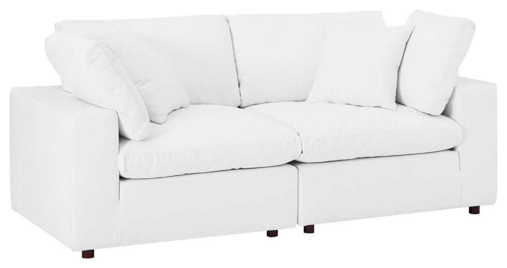 Commix Down Filled Overstuffed Vegan Leather Loveseat - White
