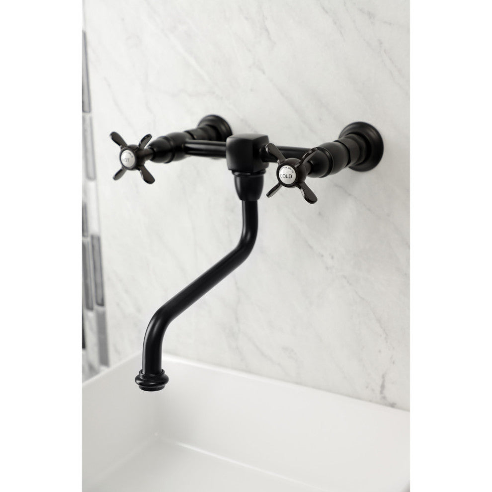 Kingston Brass KS1210BEX Essex Wall Mount Bathroom Faucet, Matte Black