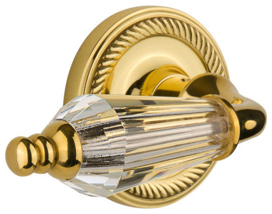 Rope Rosette Passage Parlor Lever, Unlacquered Brass