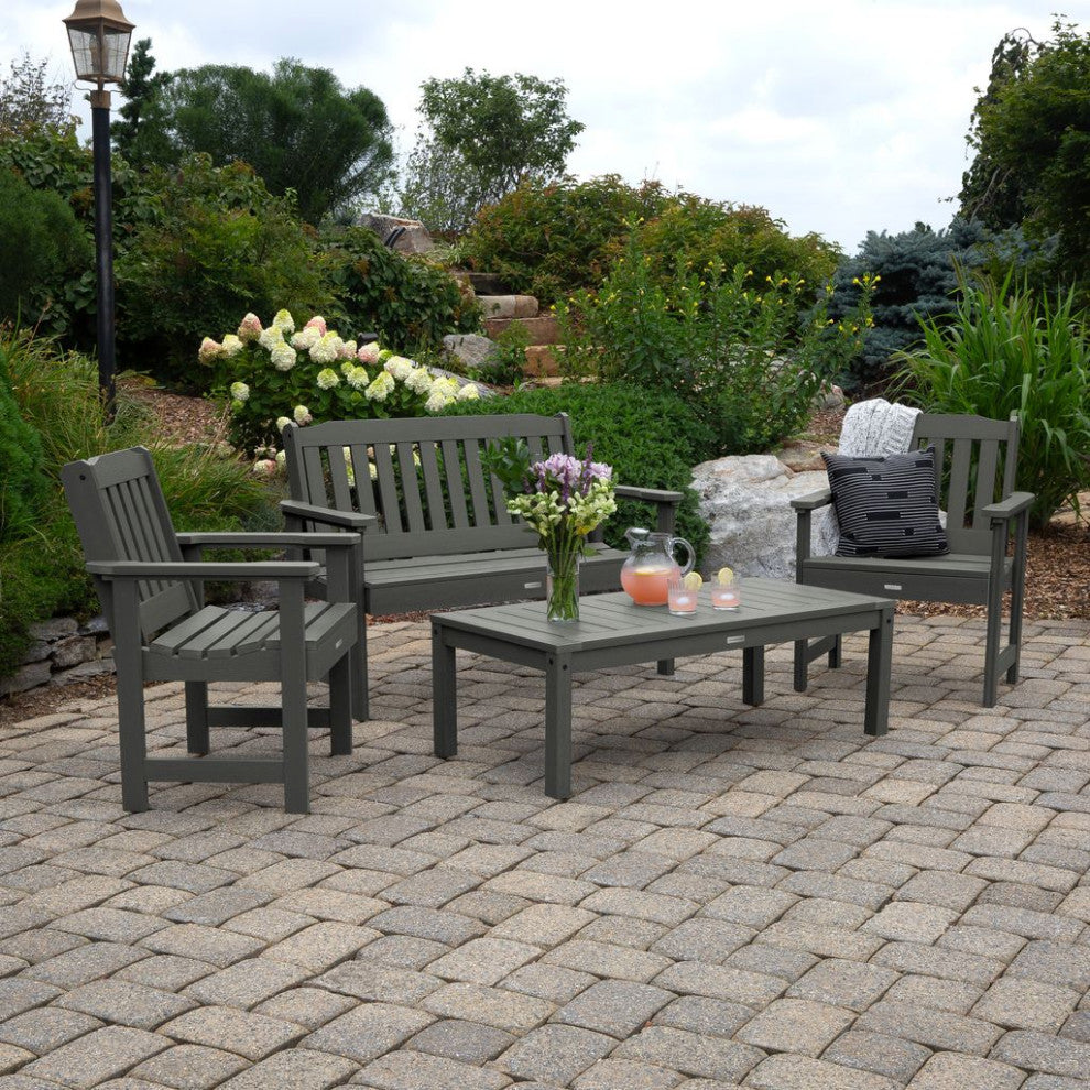 4' Lehigh Bench, Chairs, Conversation Table, 4-Piece Set, Coastal Teak