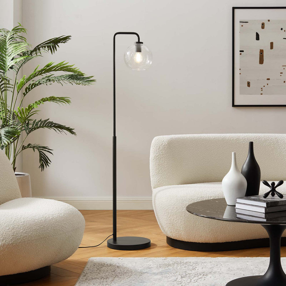 Floor Lamp Light, Black, Glass, Metal, Modern, Mid Century Bistro Hospitality