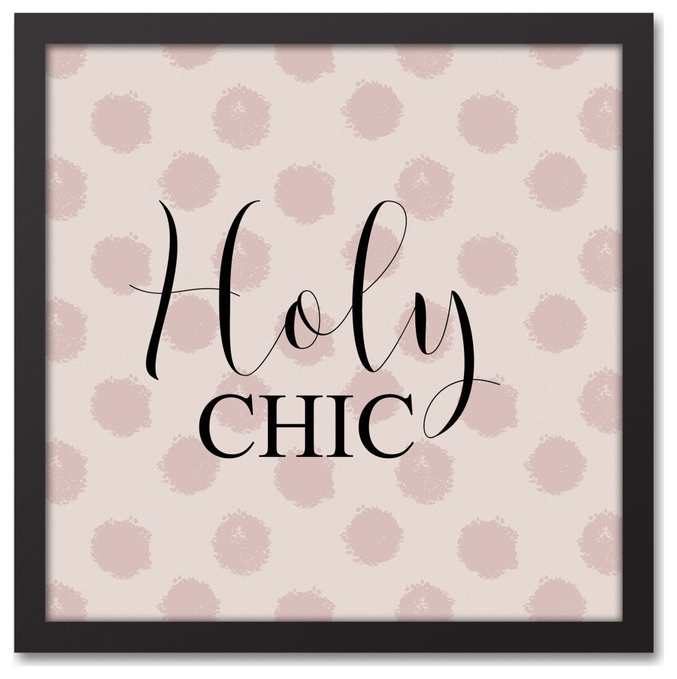 Holy Chic Pink Polka Dots on Cream 13.73x13.73 Black Framed Canvas