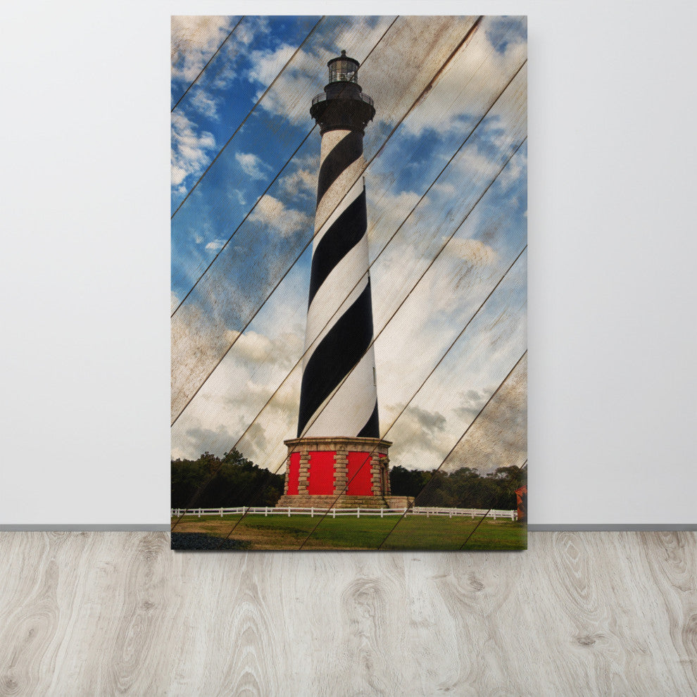 Cape Hatteras Lighthouse Landscape Photo Faux Wood Panels Canvas Prints, 24" X 36"