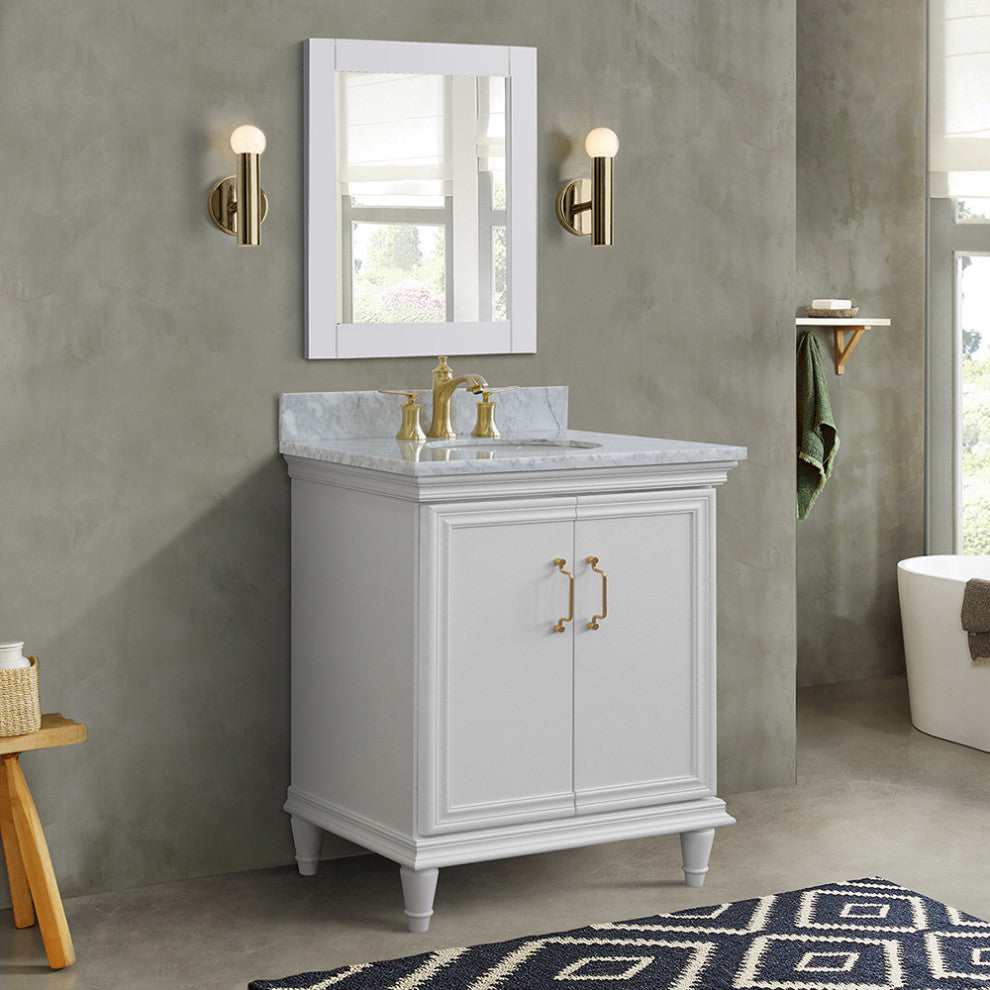 31" Single Vanity, White Finish With White Carrara And Oval Sink