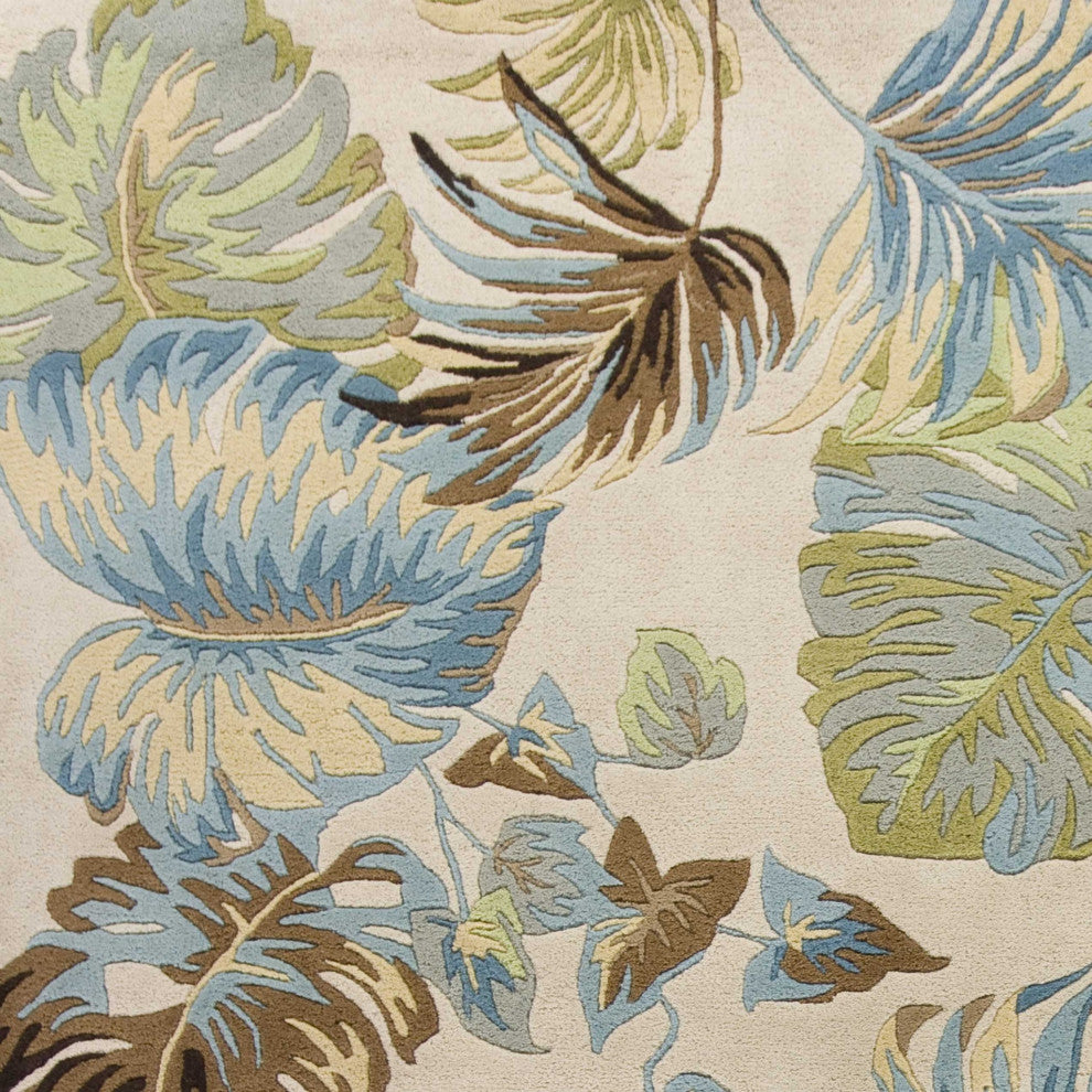 HomeRoots 3' x 5' Ivory or Blue Leaves Wool Area Rug