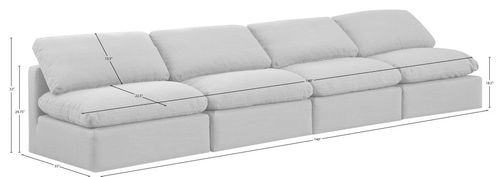 Indulge Upholstered Modular Sofa, White, 4-Piece: 4 Armless Chair, Down Stuffed Linen Textured Fabric