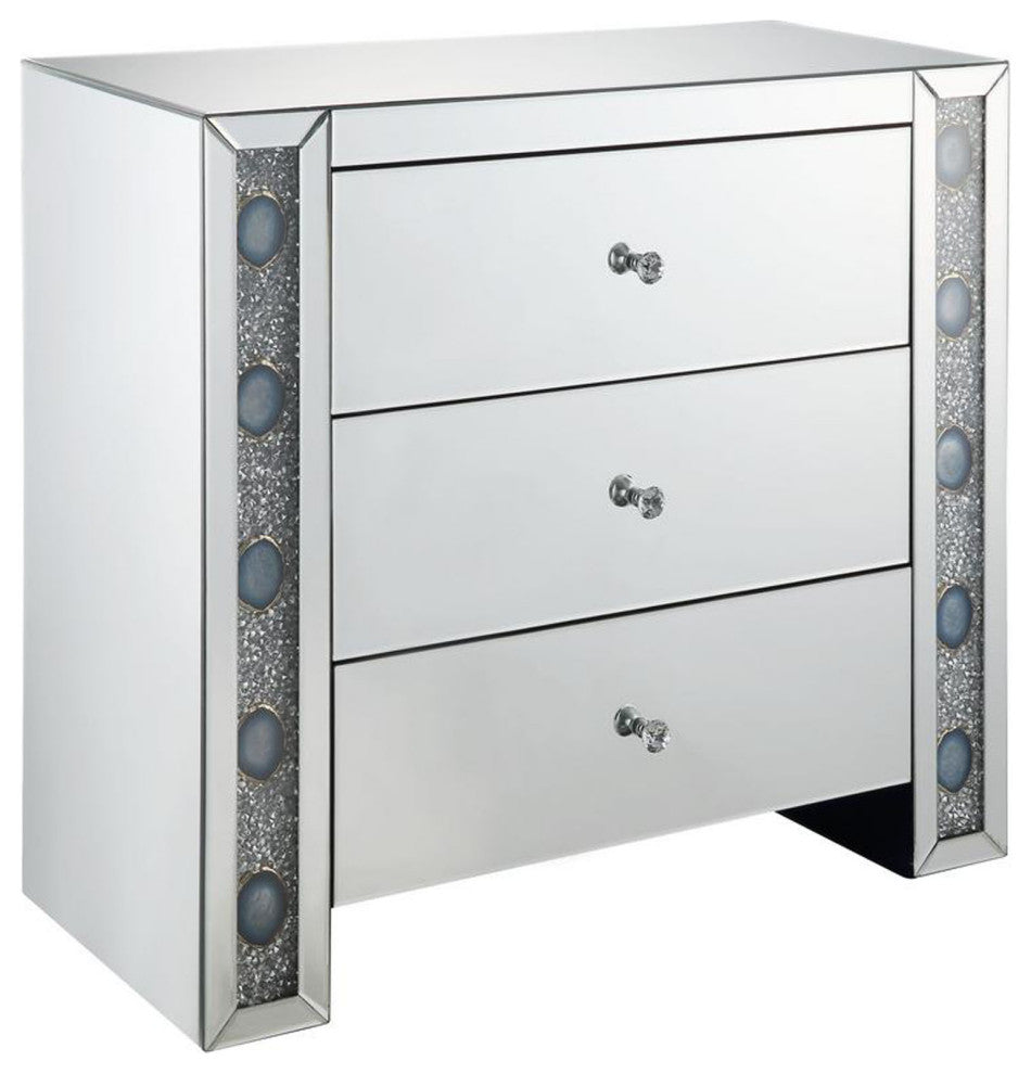 Benzara BM191447 Wooden Framed Mirrored Console Table with Three Drawers