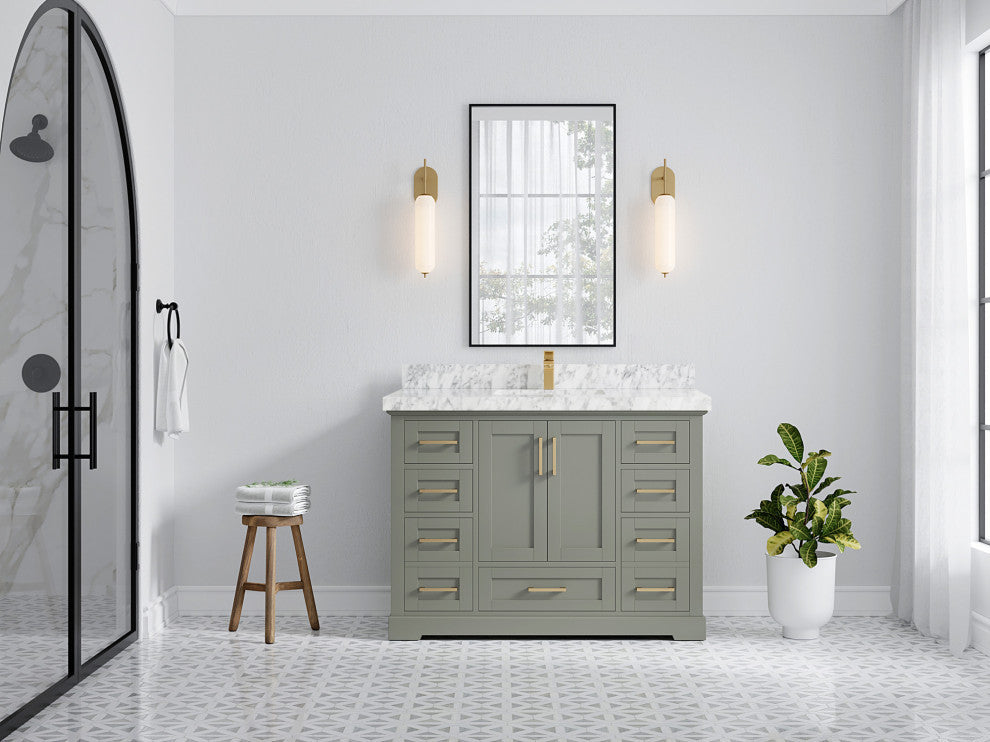 Boston 48 Single Sink Bath Vanity in Evergreen 2" Carrara Marble