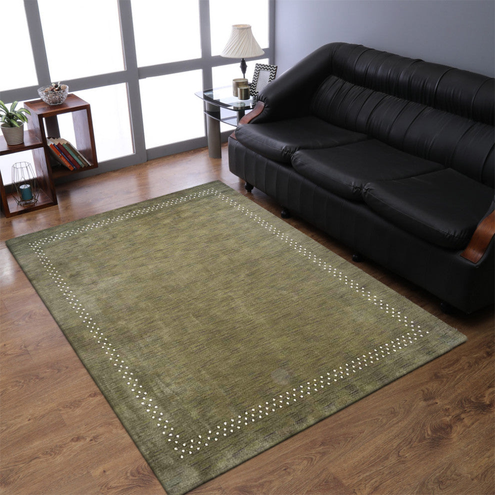 HAND KNOTTED LOOM WOOL ECO-FRIENDLY AREA RUGS - Rectangle, Green, Contemporary
