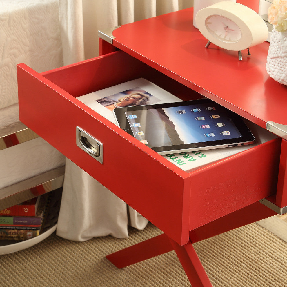Alastair Wood Campaign Accent Table Nightstand, Red
